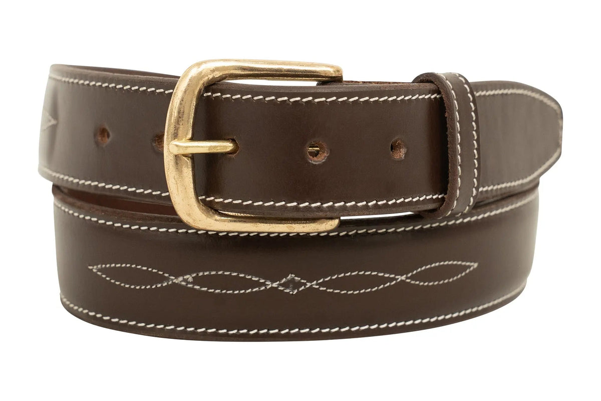 Huntley Fancy Stitched Ladies  1.5" Inch wide belt, Brown